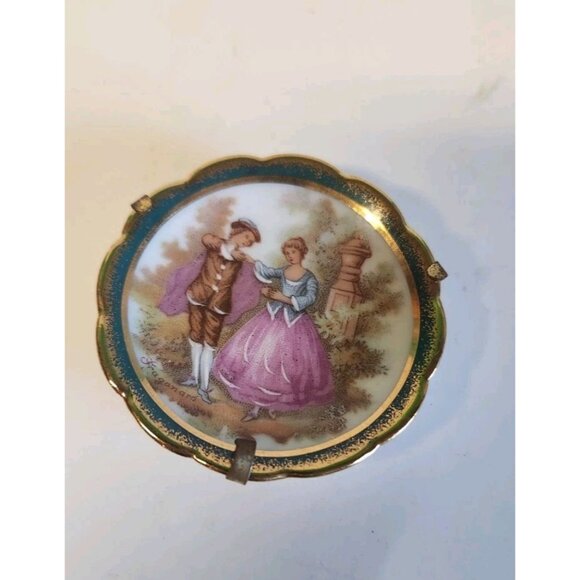 Vintage Porcelain d'Art Limoges Mini Plates Set 5 Courting Scene With 4 Stands - Picture 4 of 11